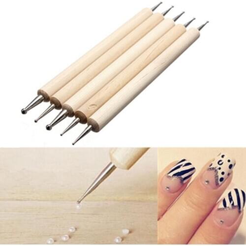 New 5Pcs Double Point Drill Pen Wooden Dotting Pen Nail Art Dot Doting Tool Set Manicure Painting Design Nail Art Manicure Tools