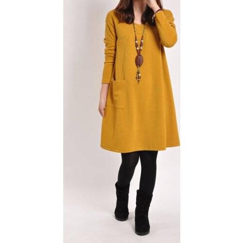 NEW Fashion Women Dress Spring Autumn Cotton Vintage Knee-Length Dress Female Long Sleeve O-Neck Dresses Womens Clothing
