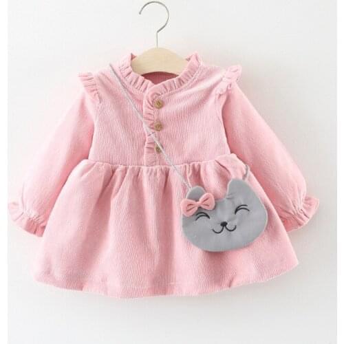 Baby Girl Clothes Dress Autumn Newborn Cotton Corduroy Rompers Long Sleeve Dress + Small Satchel Robe Nina Fille