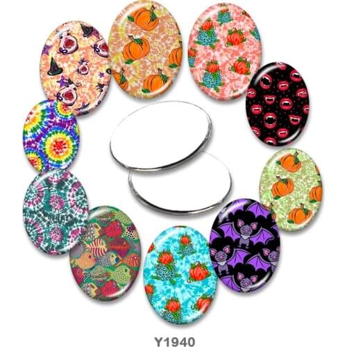 Pumpkin pattern Oval glass cabochon 13x18mm/18x25mm/30x40mm flat back Making findings TRY1940