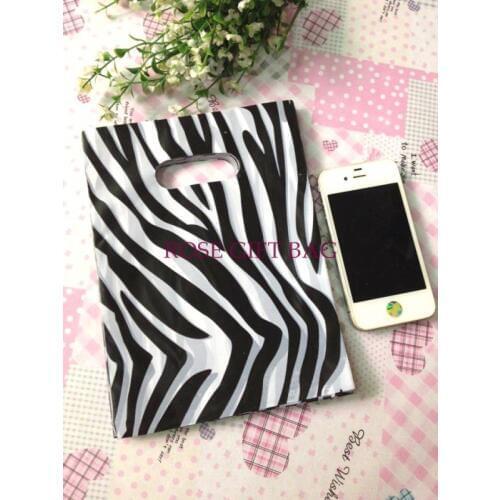 15x20cm Zebra Stripe Print Plastic Gift Bag For Boutique 100pcs/lot Wedding Gifts Packaging Plastic Shopping Bags With Handle