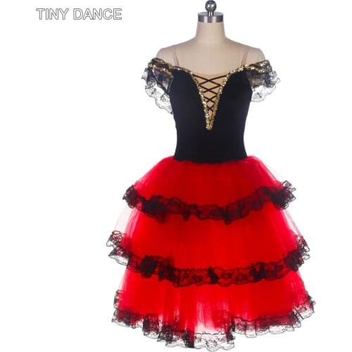 Off-the-Shoulder Red Spanish Dress for Adult Girls Long Romantic Ballet Tutus Performance Tutu Costumes Ballerina Dresses 20511