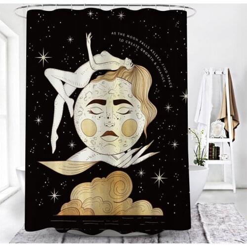 Boho Simple Abstract Sun and Moon Psychedelic Shower Curtain Windproof Bathroom Moon Girl Home Decoration