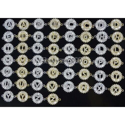 Clear Zircon Gems Stones Pave Alphabet Bracelet Connector Charm Beads Silver 10Pcs/Pack