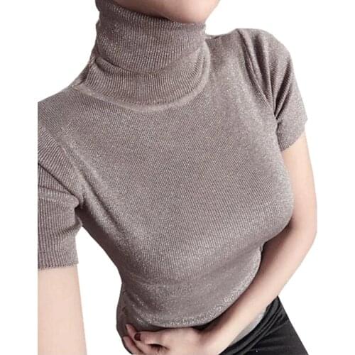 Short Sleeve Pullovers Womens 2017 Brand New Designer European Turtleneck Candy Colors Sexy Knitwear Knitted Sweaters ZZ095