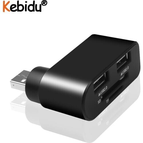 USB Hub 2.0 USB Splitter Adapter With Card Reader 2 Ports USB 2.0 Mini Rotate Hub For PC Notebook Laptop Mac USB 2.0 Hub Black
