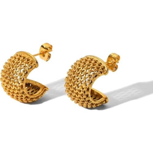 Luxury Rhombic Grid CC Stud Earrings Gold Plated 316 Stainless Steel Chunky Hoop Earrings For Women