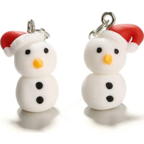 Christmas gift cute handmade soft clay pinch little snowman long earrings earrings jewelry