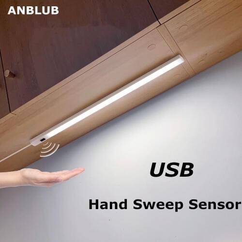 Hand Sweep Sensor USB LED Under Cabinet Lights 20/30/40/50cm White 6000K Hand Wave Activated For Kitchen Bedroom Wardrobe Closet
