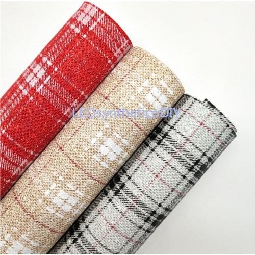 1PC 21X29CM Plaids Tartan Glitter Fabirc, Glitter Leather, Glitter Leather Sheets For Making Bows LEOsyntheticoDIY T43D
