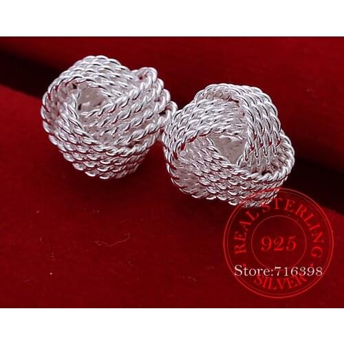 100% Real 925 Sterling Silver Elegant Soft Winding Stud Earrings for Women Wedding Engagement Jewelry