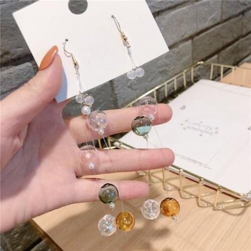 New Glass Ball Long Tassel Drop Earrings For Women Girl Star Water Polo Pear Dangle Earring Trendy Jewelry Christmas Gift