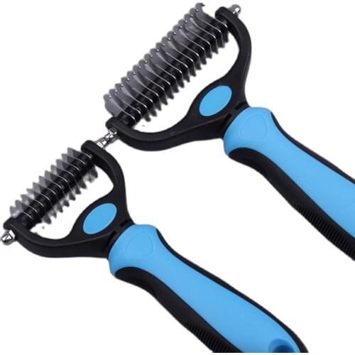 Pet Grooming Brush, Stainless Steel Dematting Undercoat Rake Comb for Long Haired Dogs and Cats