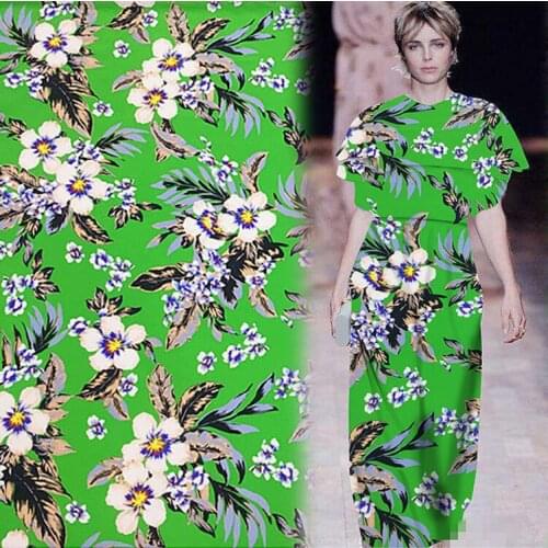 Pure silk crepe de chine silk fabric floral print on green 16momme 140cm width,SCDC1291