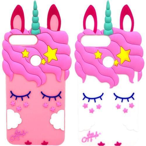 Silicone Case For Huawei Y5 Y6 Y7 Prime Pro 2018 Cover Cute 3D Cartoon Unicorn Soft Phone Case For Huawei Y6 Y7 2019 Cover Case