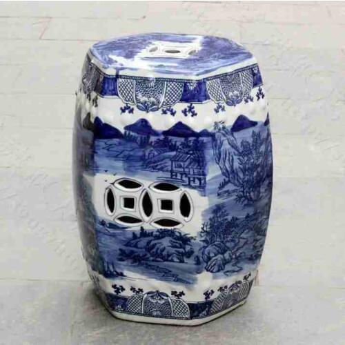 Blue and white ceramic Antique drum porcelain garden stool Glazed ceramic ceramic antique chinese hand ceramic garden stools