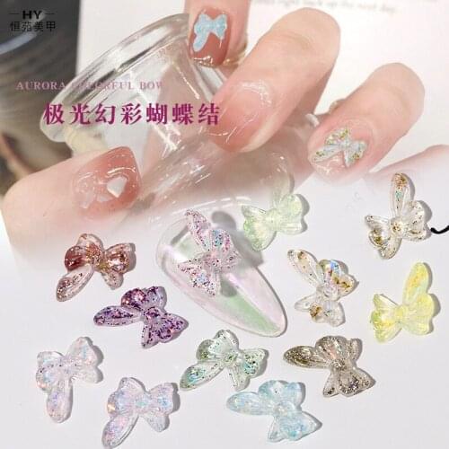 Resin Bow Nail Art Decorations 12 Colors Sequins Bowknot Nail Beauty Ornament DIY Manicure Accessories