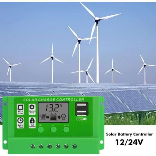 Solar Charger Regulator 12/24V Home Solar Power System Multi-use Household Accessorie Solar Battery Controller LCD Display