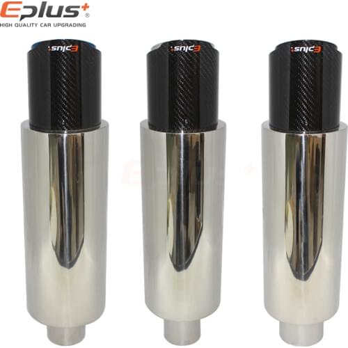 EPLUS Car Carbon Fiber Exhaust Pipe Mufflers Tail Universal Stainless Exhaust Systems Racing Muffler Sound Bomb 63MM 76MM