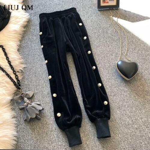 2021 Spring Gold Velvet Casual Pants Womens Loose-fitting High Waist Harem Pant Thick Velvet Ide-leg Cigarette Pants Women