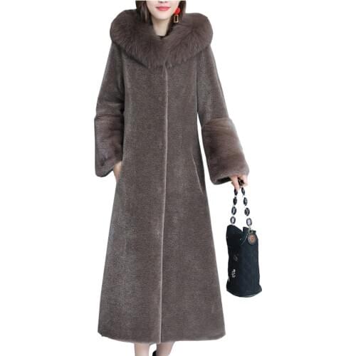 Sheep Shearing Parka Woman Mom Fur All-in-one Fox Fur Overcoat Woman Winter Long Jacket Female Plus Size Warm Fur Coat Women