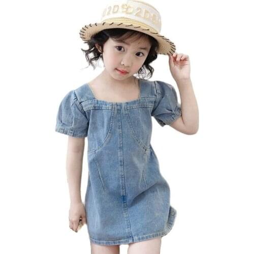 2-14 Years Summer Denim Dresses For Girls Kids Children Clothes Skirt Costume 2021 New Short Sleeve Cute Fashion One-Piece Dress