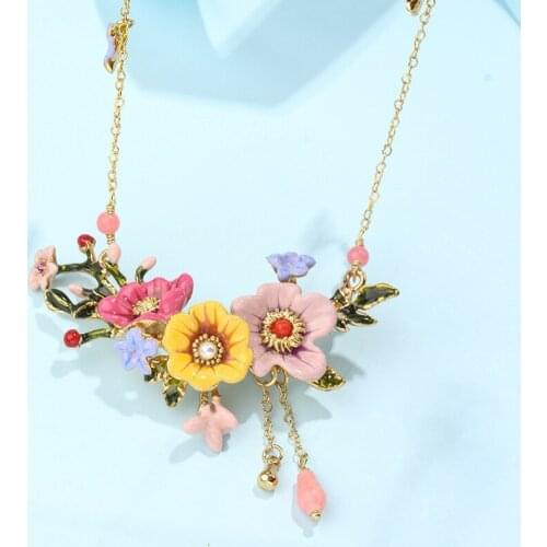 Winter Garden Series Fashion Personality Enamel Glaze Multicolor Peony Flower Tassel Pendant Necklace Female New Release