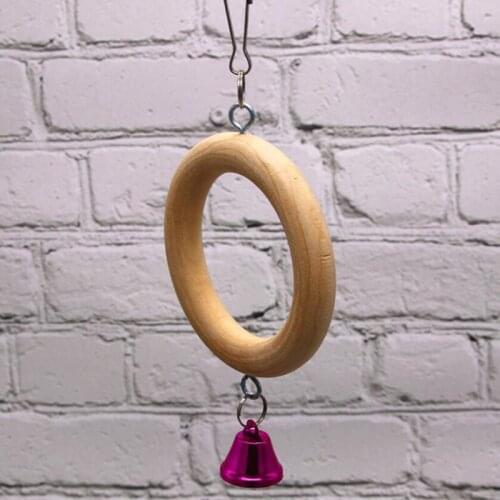 1PC Parrot Toys Wooden Rings Bells Hanging Cage Bird Parakeet Swing Chewing Bite Pendant Birds cage accessories Toys Supplies
