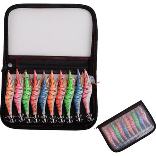 10pcs/bag 11g-22g Squid hook Wood Shrimp jig Fishing lure squid fishing hooks luminous Prawn Octopus Cuttlefish Saltwater Baits