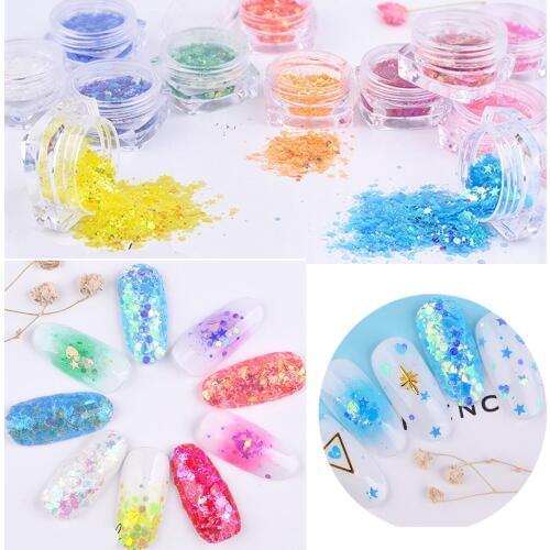 12 Pots Shining Nail Giltter Powder Mix Color Glimmer Nail Art Powder Shiny Dust for Nail DIY Professional Manicure Decoration