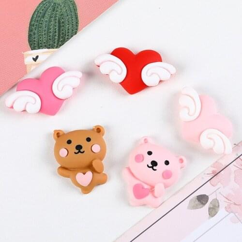 20Pcs/lot Kawaii Cartoon Bear Heart Resin Cabochon Flatbacks Fit Phone Deco Parts DIY Scrapbooking Craft Hair Bows Accessories
