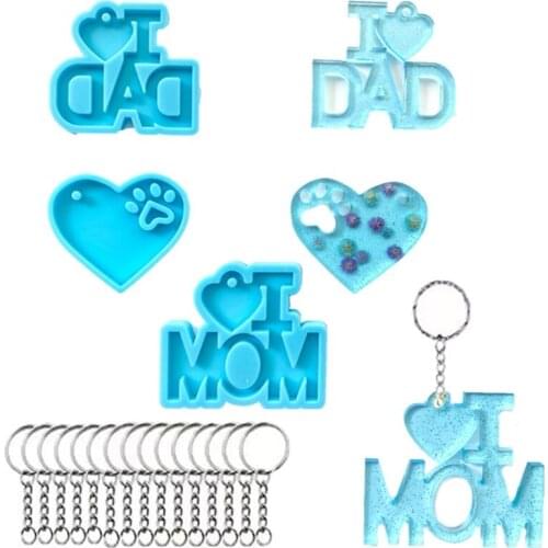 3 Pcs/Set Fathers Day Mothers Day Theme Keychain Epoxy Resin Mold Necklace Pendant Silicone Mould DIY Crafts Mold T21F