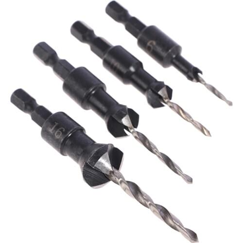 4PCS 3/3.5/4/4.5mm Hex Quick Change Shank Countersink Tapered Drill Bits Cone Reaming Drill Bit Set Wood Woodworking Tools