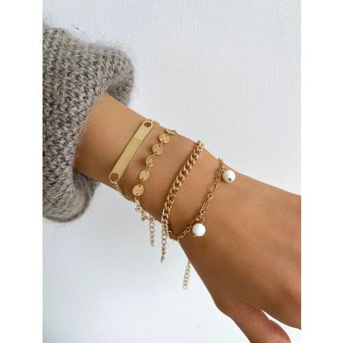 4Pcs Vintage Gold Chain Bracelet for Women Charms Metal Cute Pig Nose Beaded Punk Couple Set Gift Fashion Jewelry Free Shipping