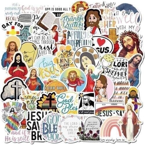 50pcs Jesus Christians Believe In Famous Sayings Word Stickers PVC Graffiti For Motorcycle Phone Laptop Case kateboard Sticker