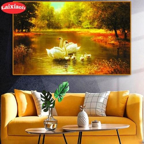 DIY Diamond Painting New Square Diamond Autumn Swan Lake View 5D Embroidery Sale animal Diamond Mosaic Full Display Home Decor