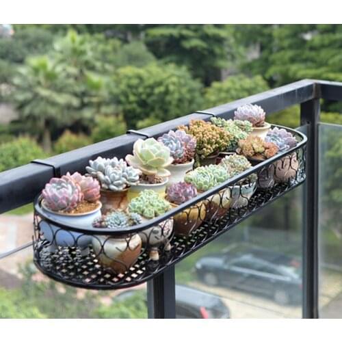 Balcony balustrade flower rack hanging shelf iron art guardrail hanging type flower pot rack balcony meat flower shelf indoor