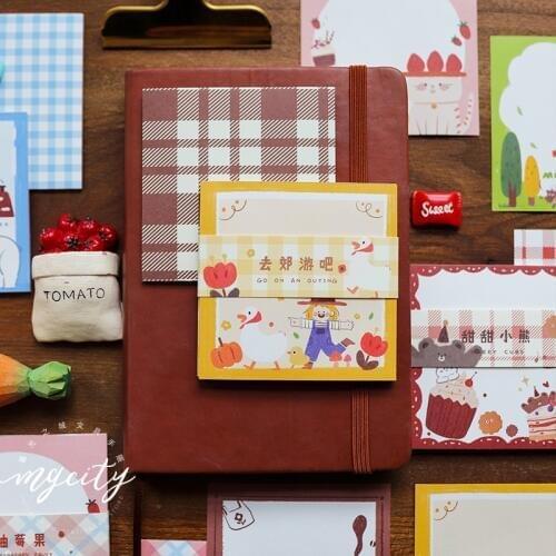 Cute Cartoon Grid Series Memo Pad Girl Diary Diy Sticky Notes School Office Message Notepad Stationery