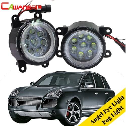 Cawanerl Car Accessories LED Fog Light Angel Eye DRL Daytime Running Light 12V 1 Pair For Porsche Cayenne 955 2002-2015