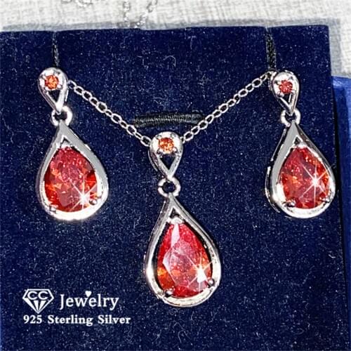 CC Jewelry Sets For Women S925 Silver Red Stone Stud Earrings Necklaces Pendants Bridal Wedding Fine Accessories Drop Shipping