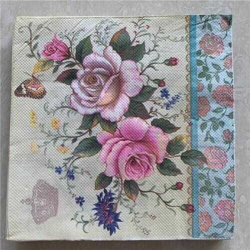 Decoupage wedding vintage napkin paper elegant tissue flower rose handkerchief birthday party Xmas beautiful serviettes decor 20