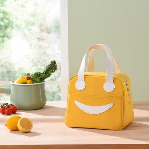 Childrens lunch box, cartoon smiling face, portable picnic cold storage bag, packed lunch bag, reusable work insulation bag