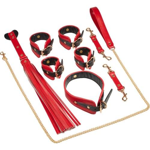 Erotic Red & Black Sex Products For Adults Games Leather Bondage BDSM Kits Collar Handcuffs Shackles Whip 18+ Sex Toys for Women