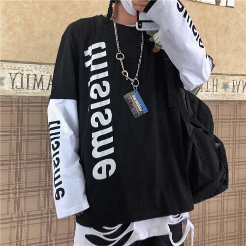 Man INS fake two long-sleeved t-shirts for men and women couples autumn Korean Harajuku style street hip-hop Fashion y2k clothes