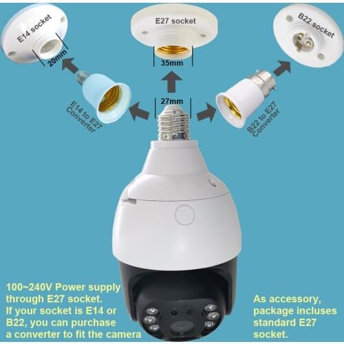 Real 5MP PTZ E27 Bulb Ip Security Camera CCTV Wireless Outdoor Tuya Smart AP Hotspot No Internet Connect Easy Install Waterproof