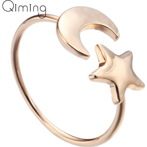 Gold Star Crescent Moon Rings For Women Fashion Accessories Bohemia Jewelry Tiny Stars Open Adjustable Ring Cute Gift