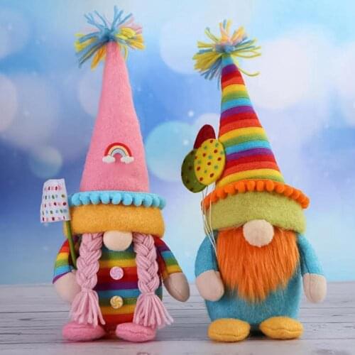 Summer Colorful Rainbow Gnome Tomte Swedish Nisse Scandinavian Elf Dwarf Farmhouse Kitchen Shelf Tiered Tray Decor