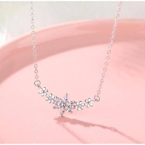 Literary Flower 925 Sterling Silver Clavicle Chain Temperament Micro-inlay Creative Wild Personality Female Necklace SNE301