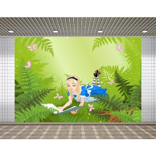 Lyavshi Alice in Wonderland Photography Backdrop forest Girl Baby shower Birthday Tea Party Background Photo Studio prop