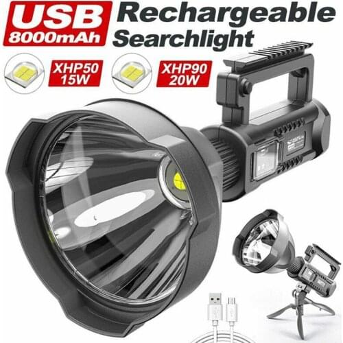 Powerful Flashlight XHP LED Lighting Handheld Searchlight 8000 mAh Lumen Super Bright Portable Spotlights USB Torch Tools